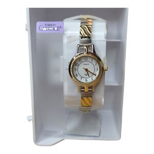 Carriage By Timex White Dial Stainless Steel Silver Gold Band....NEW BATTERY
